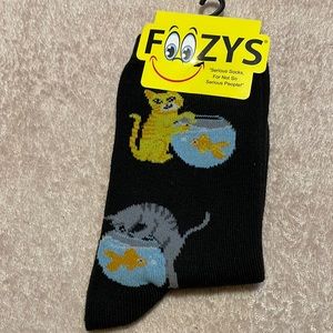 Foozy’s Women’s  Collection.  Black Cat n Fish Bowl Crew Socks